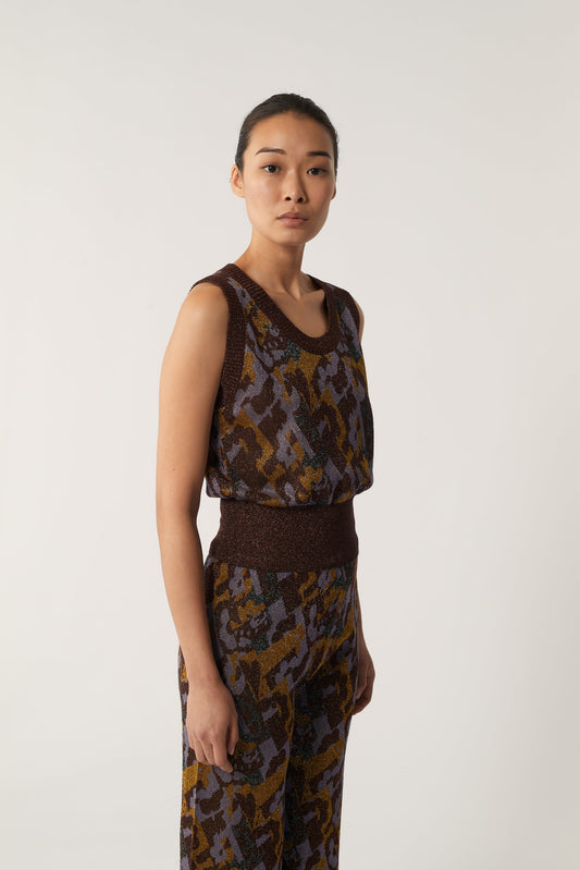 CAMISETA SIN MANGAS DE PUNTO PETON MORADO