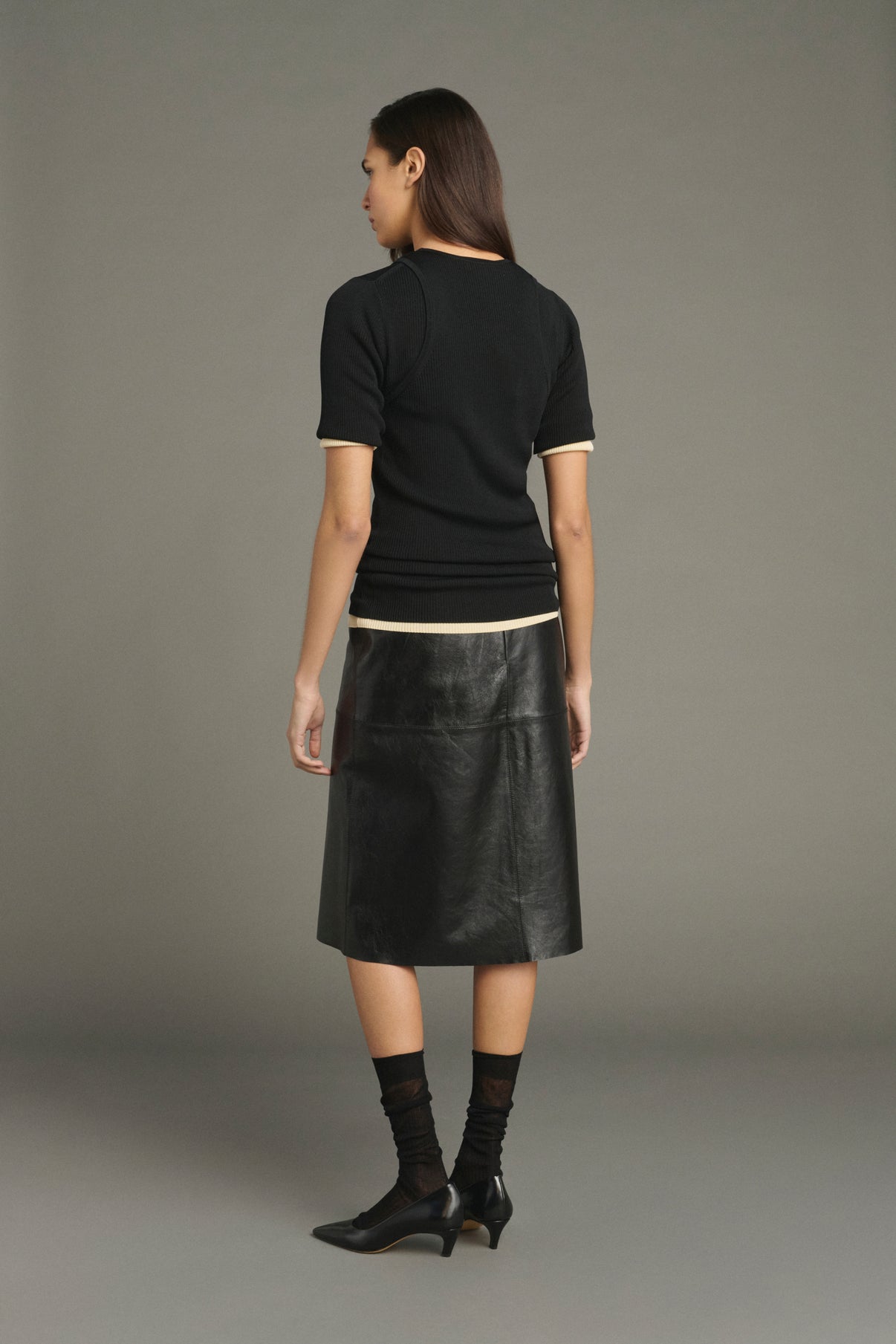 Falda Gwen - Negro - Cuero - Mujer vue 2