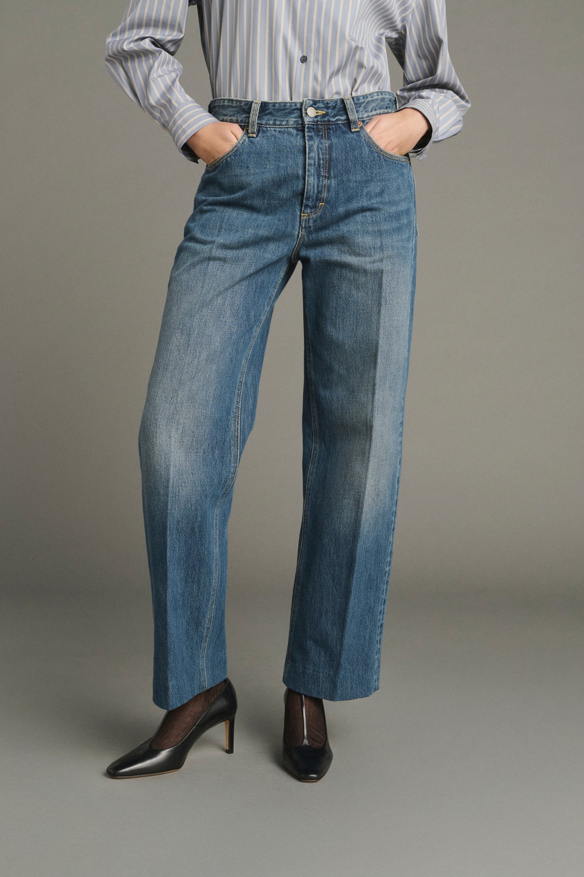 Vaqueros Jerry - Denim Azul Desteñido - Algodón - Mujer vue 2