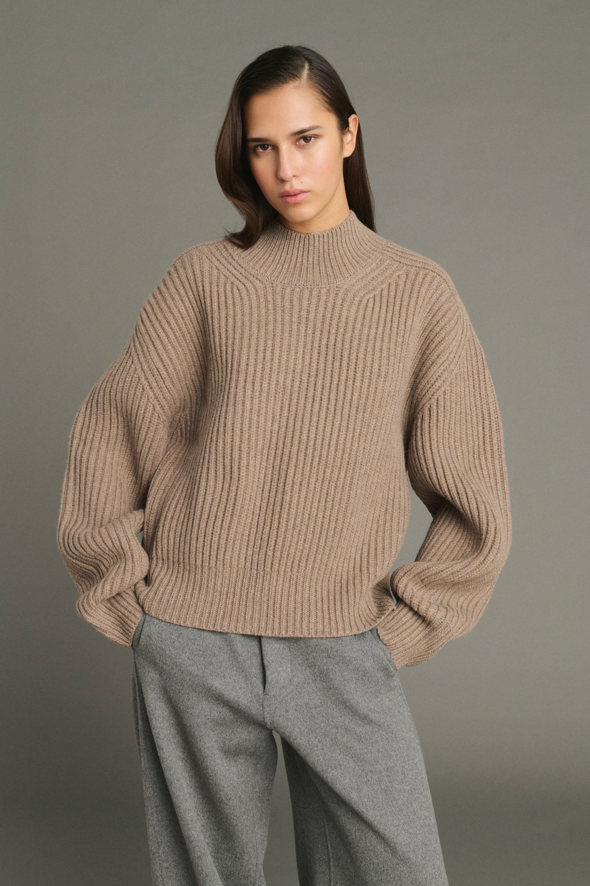 Jersey Flamand - Beige jaspeado - Lana merinos - Mujer vue 1