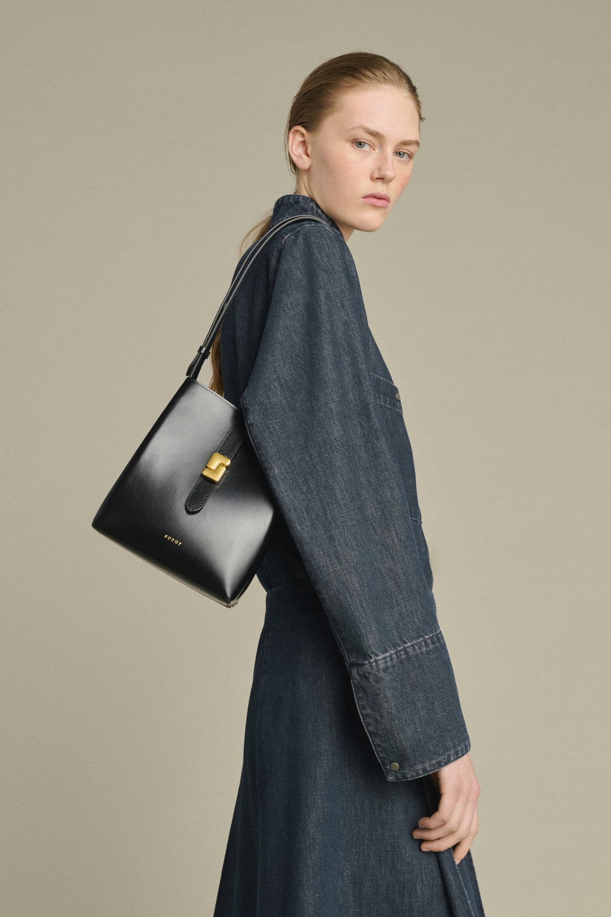 Bolso Bello Mini - Negro Cuero Box Cubo - Soeur vue 2