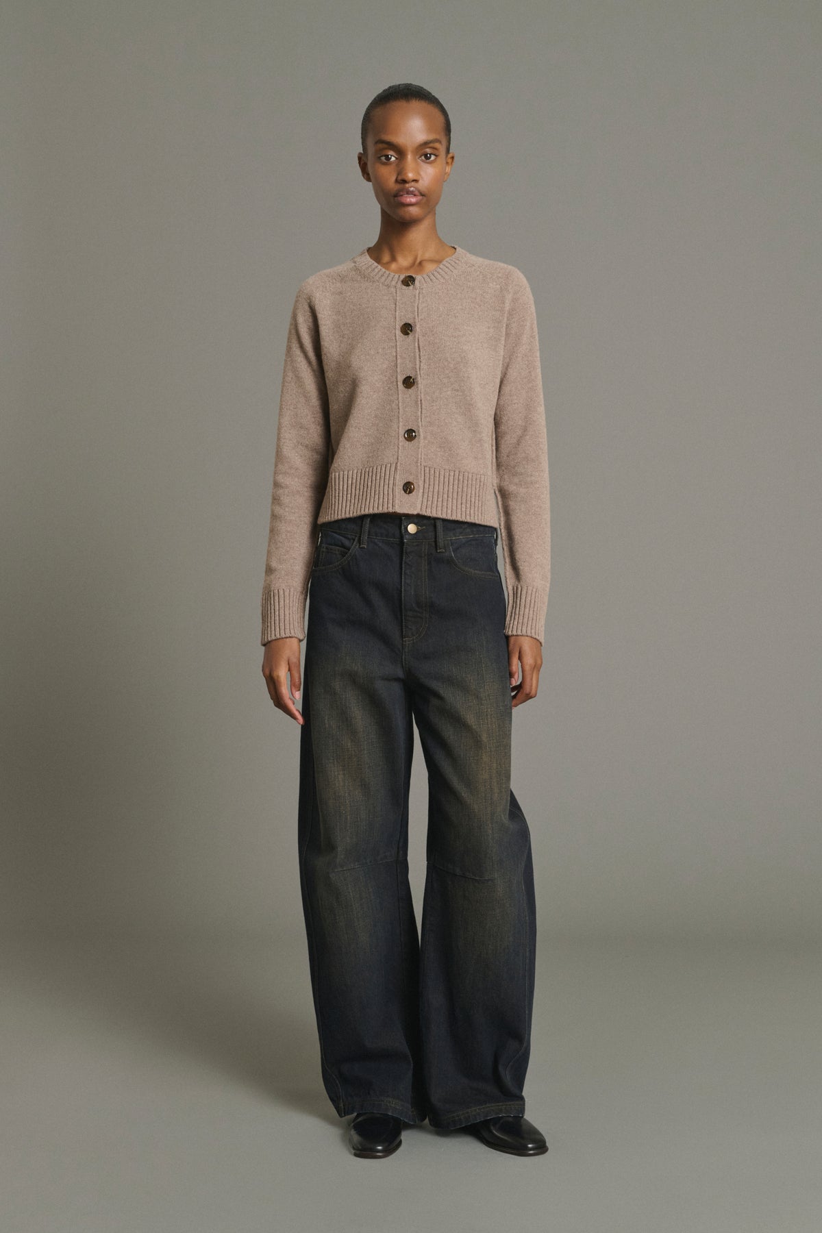 Cárdigan Virginia - Beige jaspeado - Lana merino - Mujer