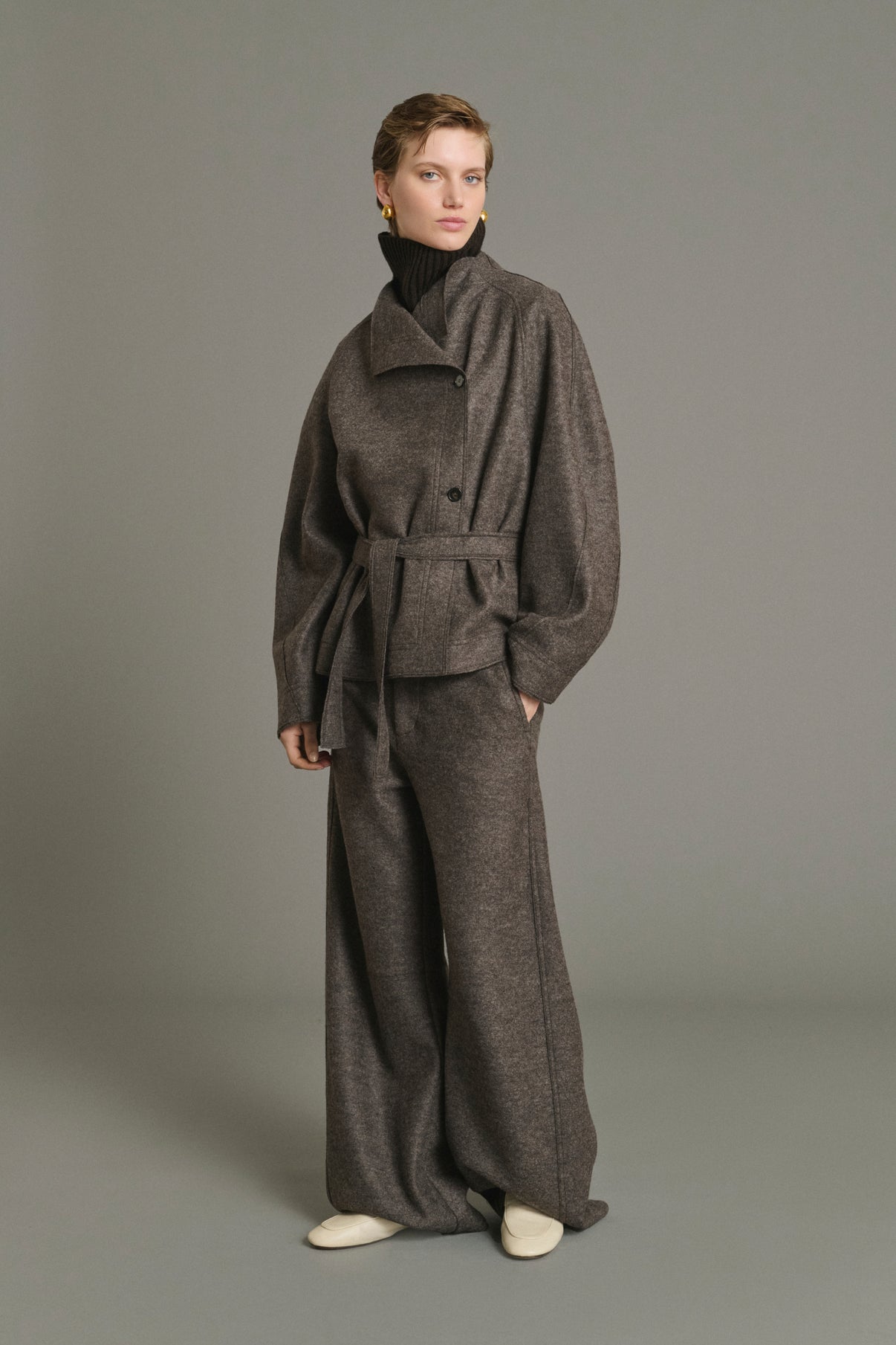 Pantalón Gibson - Taupe chiné - Lana - Mujer vue 1