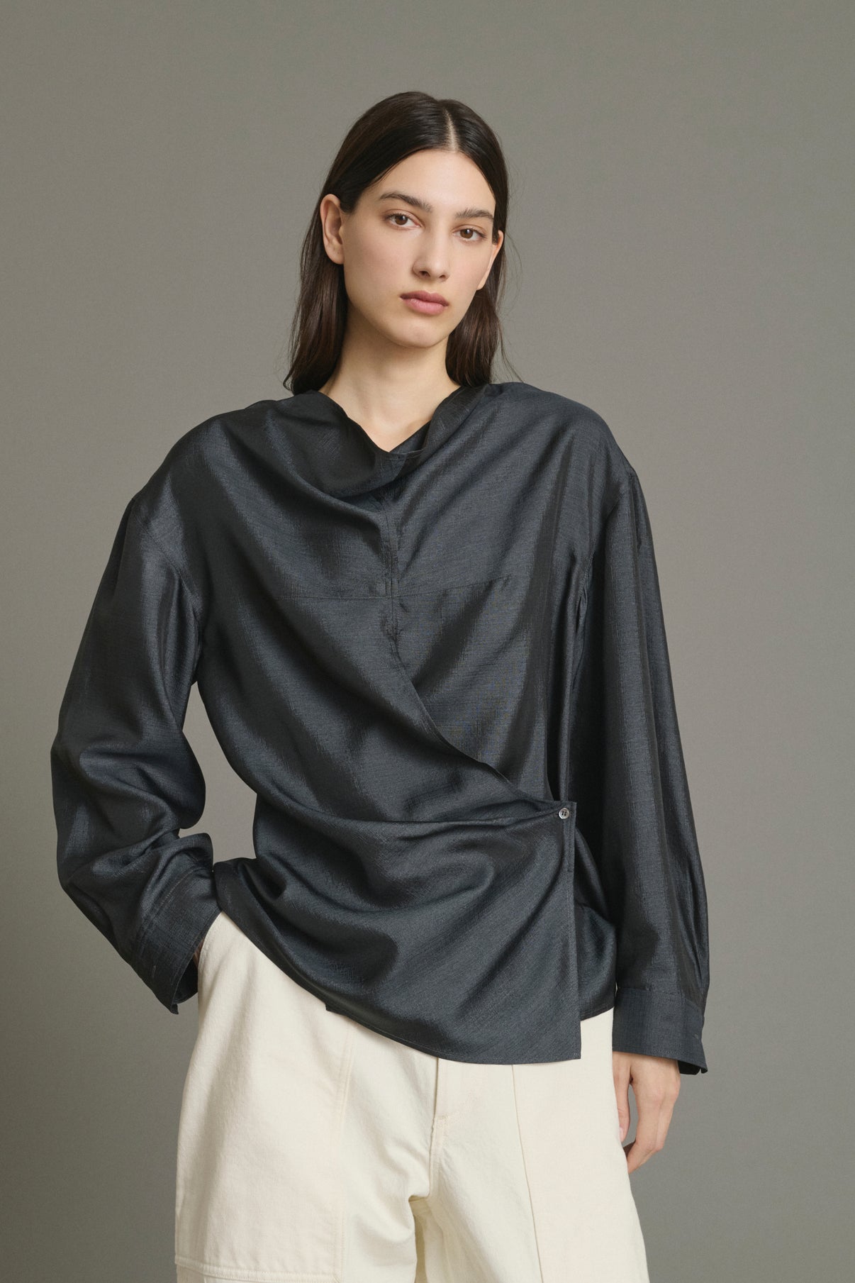 Blusa Jenny - Gris Antracita - Seda - Mujer vue 3