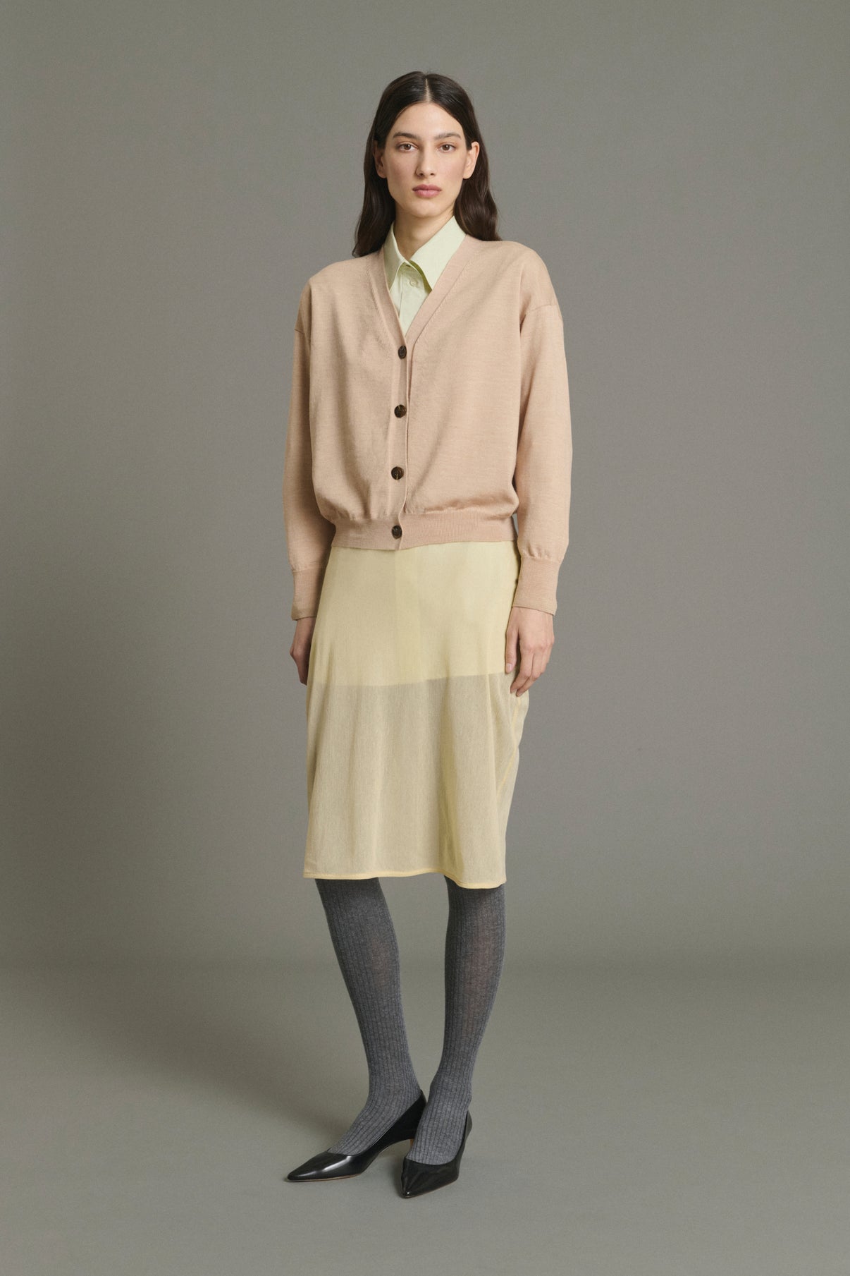 Cárdigan Idem - Beige rosado - Lana merino - Mujer vue 3