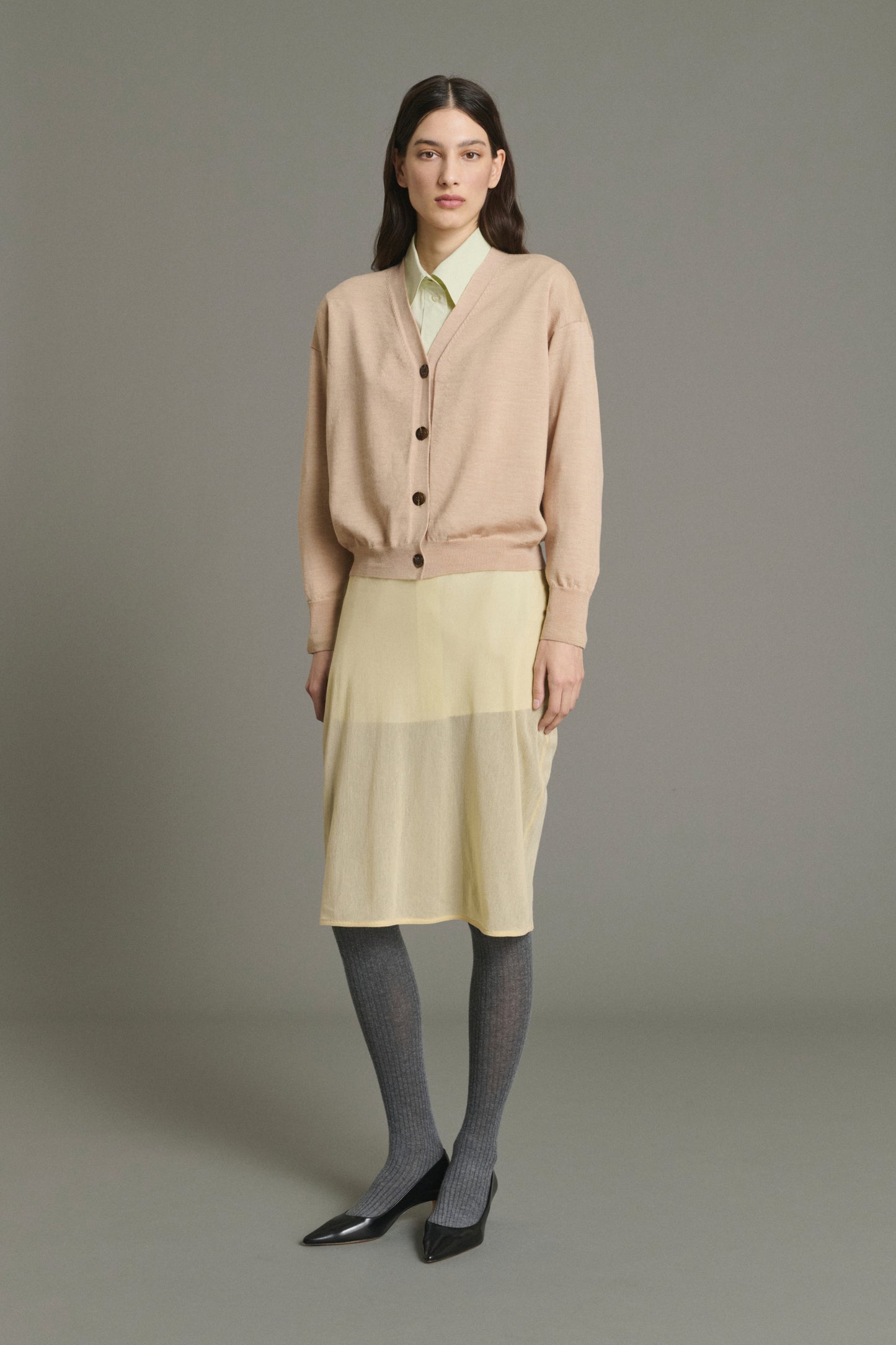 Cárdigan Idem - Beige rosado - Lana merino - Mujer