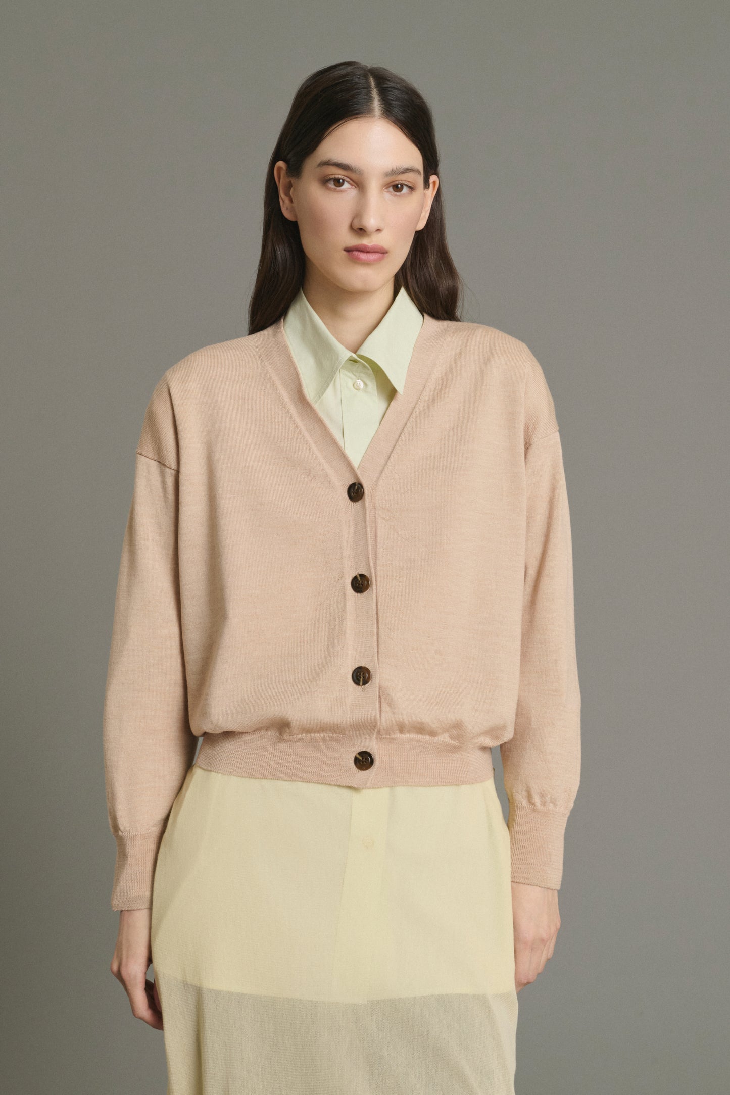 Cárdigan Idem - Beige rosado - Lana merino - Mujer