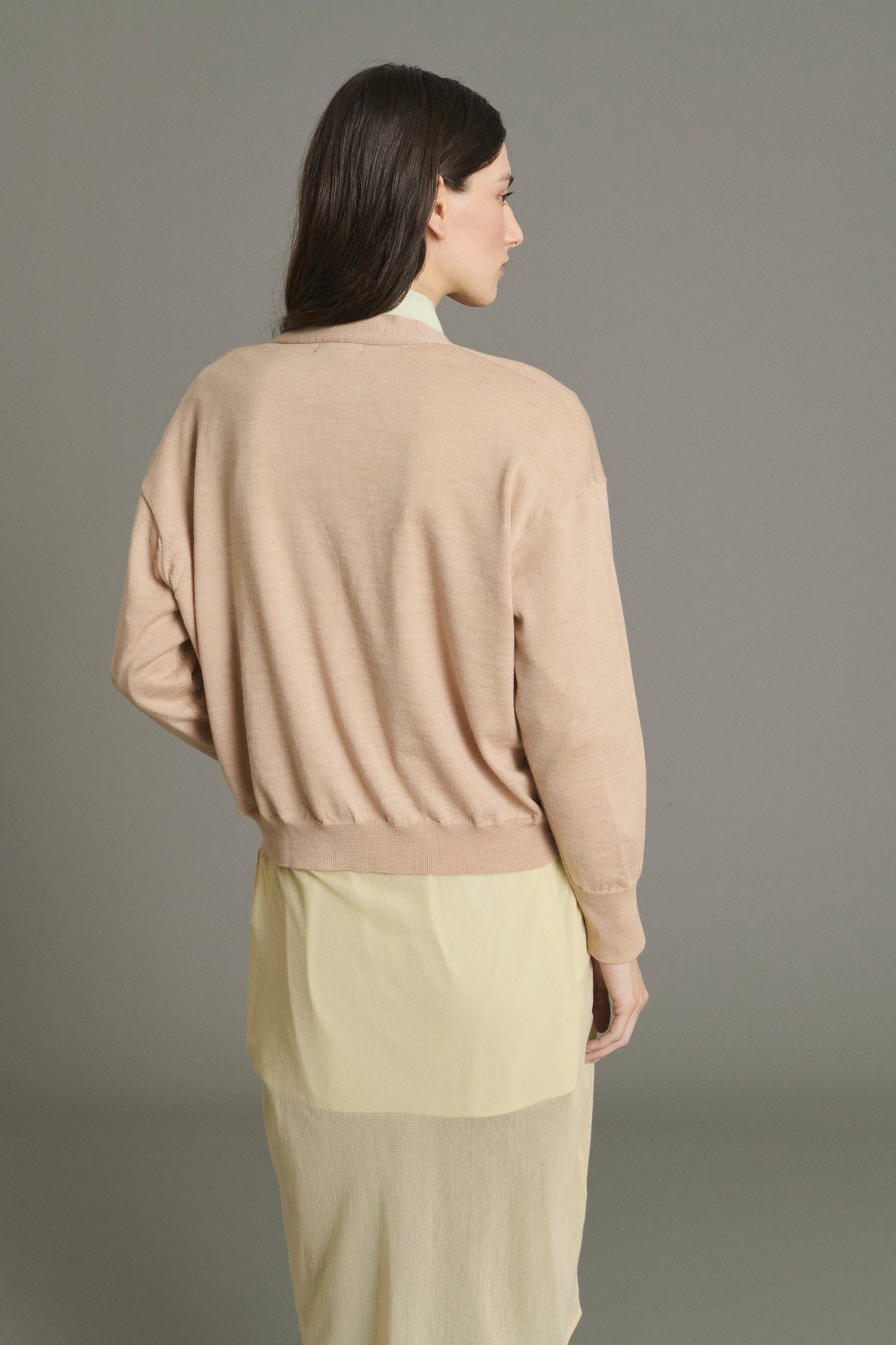 Cárdigan Idem - Beige rosado - Lana merino - Mujer vue 2