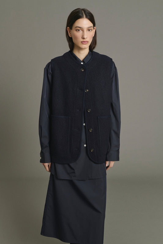 Chaqueta Chicago - Azul Marino Lana Boullida Mujer - Soeur