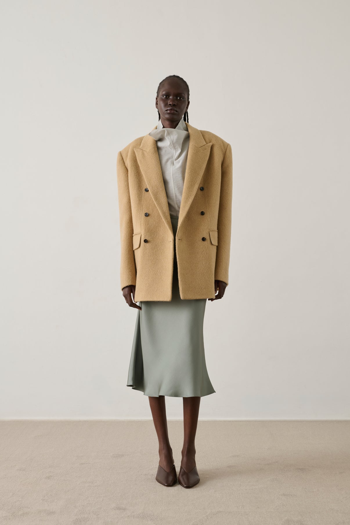 Abrigo Helga - Beige lana cardada mujer - Soeur vue 3