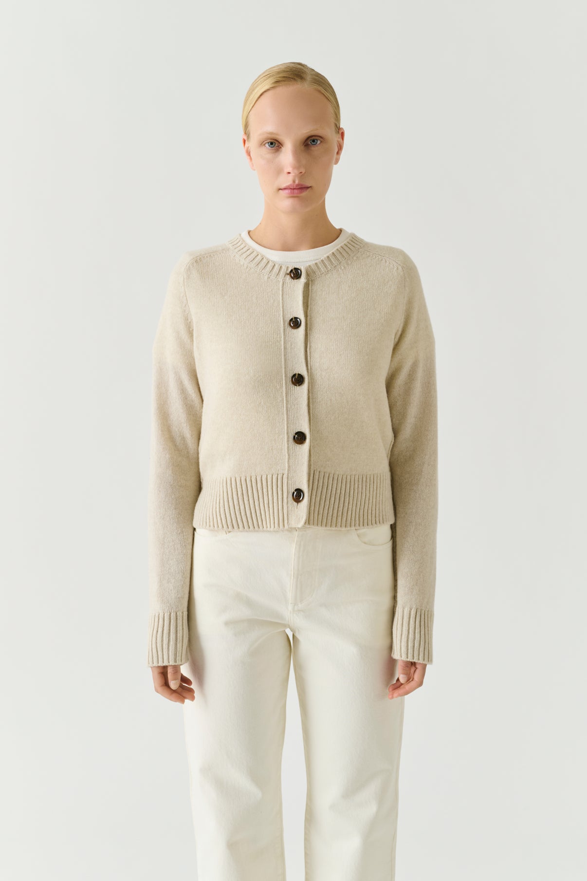 Cárdigan Virginia - Crudo jaspeado - Lana merino - Mujer vue 1