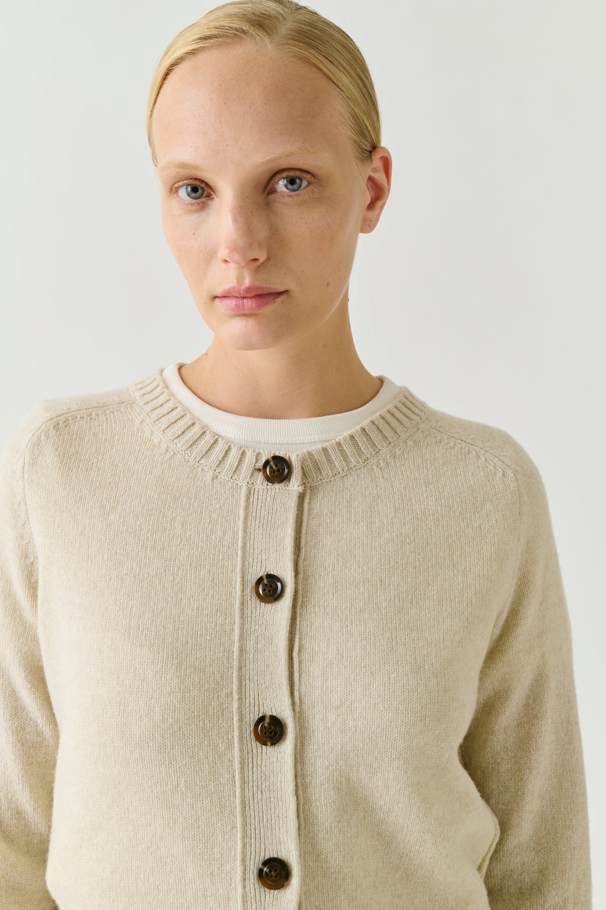 Cárdigan Virginia - Crudo jaspeado - Lana merino - Mujer vue 3