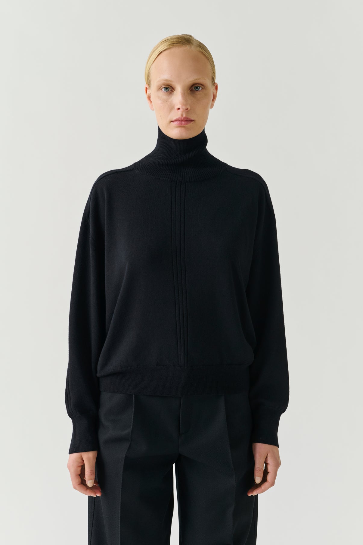 Jersey Nord - Negro Lana Merino Cuello Vuelto Oversize - Soeur vue 1